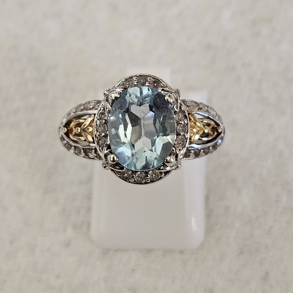 Sky Blue Topaz & Diamond Victoria Wieck Ring Sterling Silver & 18K Size 8! - Picture 3 of 12
